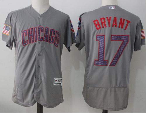 Cubs #17 Kris Bryant Grey Fashion Stars & Stripes Flexbase Authentic Stitched MLB Jersey